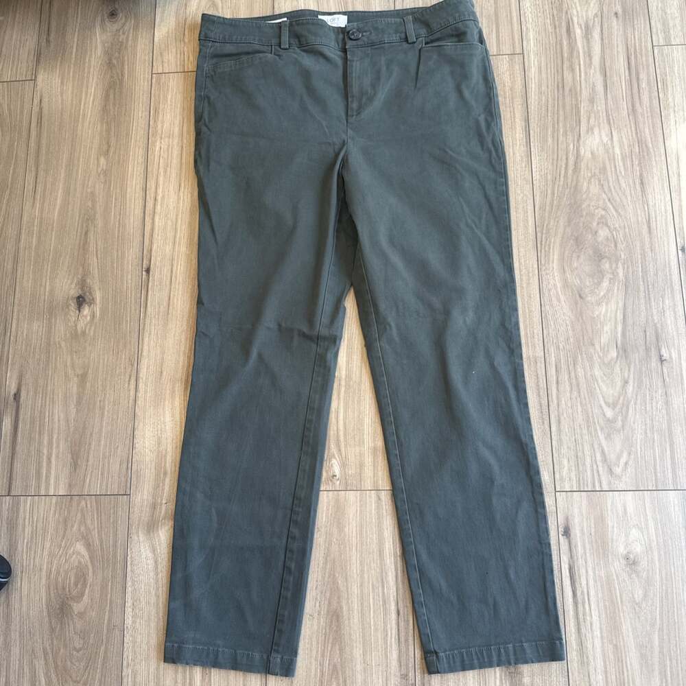 Ann Taylor Loft Straight Leg Slim Chino Ankle Pants Stretch Mid Rise Green 10